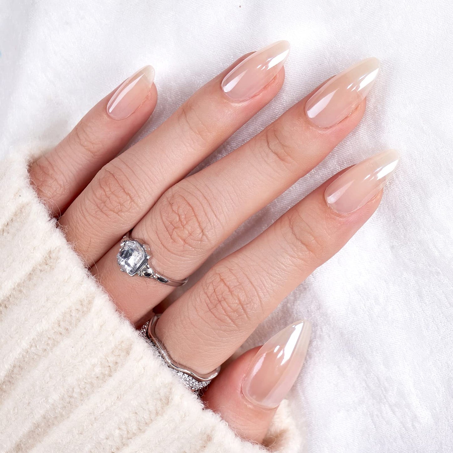 Press On Nails Short Medium - Made by Soft Gel Light Weight & Fit Perfectly,Chrome Press on Nails and White Fake Nail with Nail Glue, Stick On Nails in 15 Sizes - Glazed Donut & Cream Puff