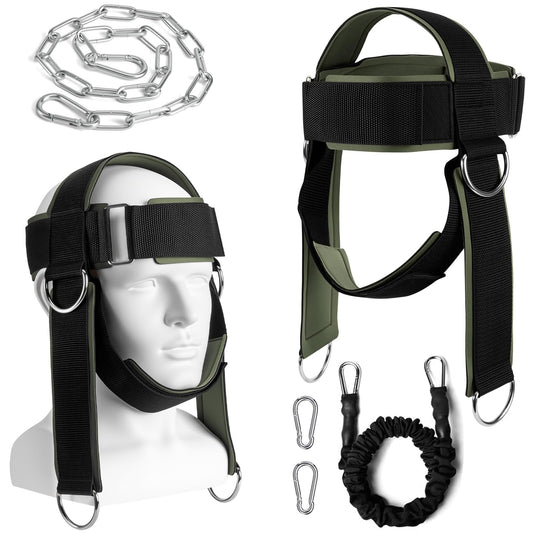Neck Harness for Weight Lifting, Soft Padded Neck Exerciser Trainer Strap with Heavy Duty Steel Chain, Adjustable Head Chin Muscle Strengthener to Support Injury Recovery and Intense Workouts