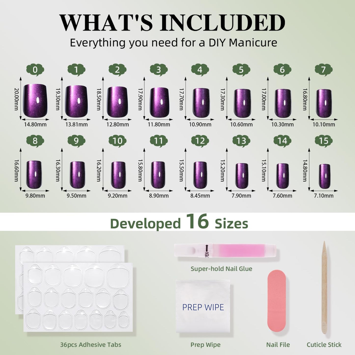 Purple Cat Eye Press On Nails Square - Dark Purple Short Square Fake Nails, Short Cateye Press On Nails Reusable Stick On Nails in 16 Sizes, 32pcs False Nail Kit for Women & Girls(Silent Amethyst)