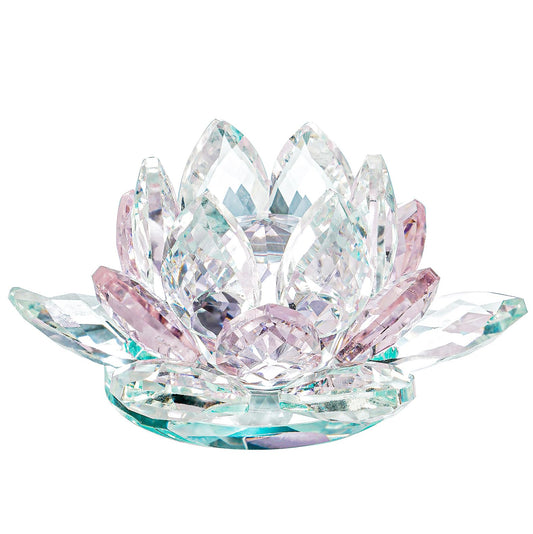 TENGFENG Crystal Lotus Flower Bicolor - Hue Reflection Glass Lotus Flower Feng Shui Home Decor Lucky Charm Crystal Figurine with Gift Box Collectible Figurines (Pink, 3.3 inches)