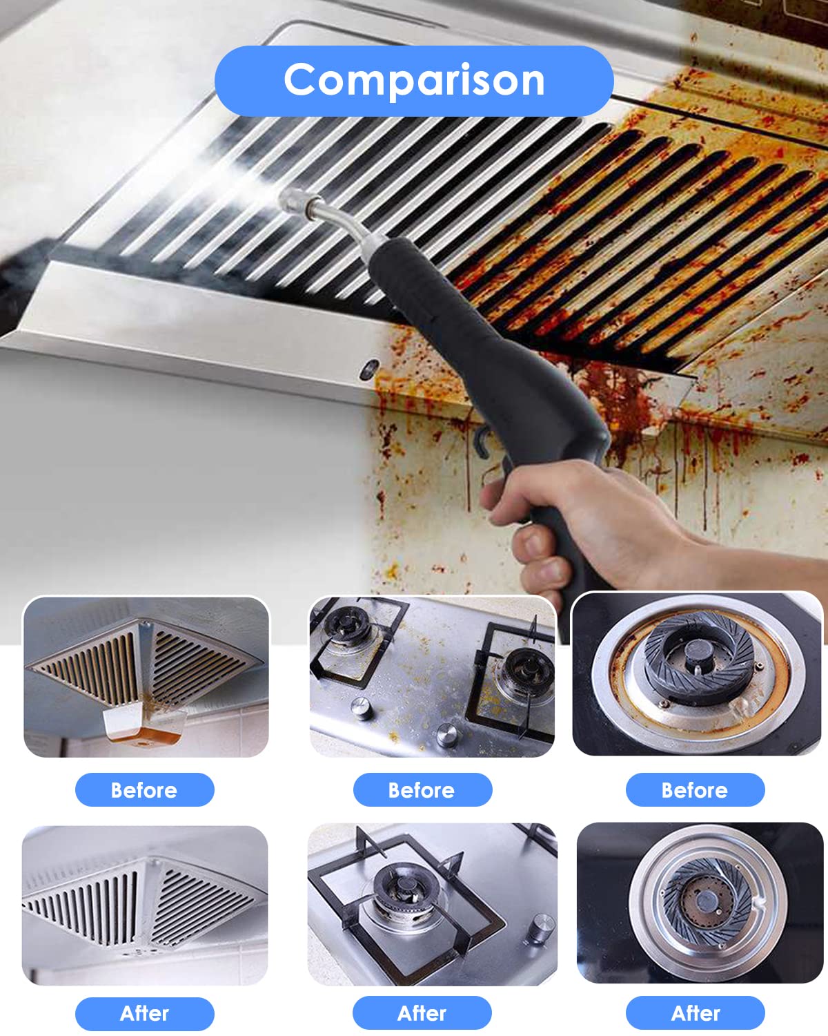 Moongiantgo High Pressure Steam Cleaner, 1700W Power High Temp Portable Handheld Cleaning Machine for Car Detailing, Tankless Heavy Duty for Home Use Kitchen Bathroom Grout Tile