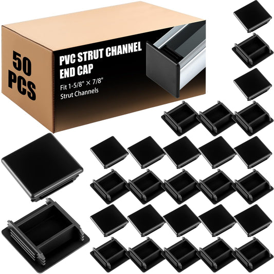 MorningRo 50 Pcs 1-5/8" Black Square Plastic Strut Channel End Caps PVC Strut Channel Safety End Caps Rectangle Plug Frame Protectors