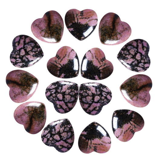 Marrywindix 15 Packs 0.8 Inch Healing Crystal Natural Rhodonite Heart Love Carved Palm Worry Stone Chakra Reiki Balancing