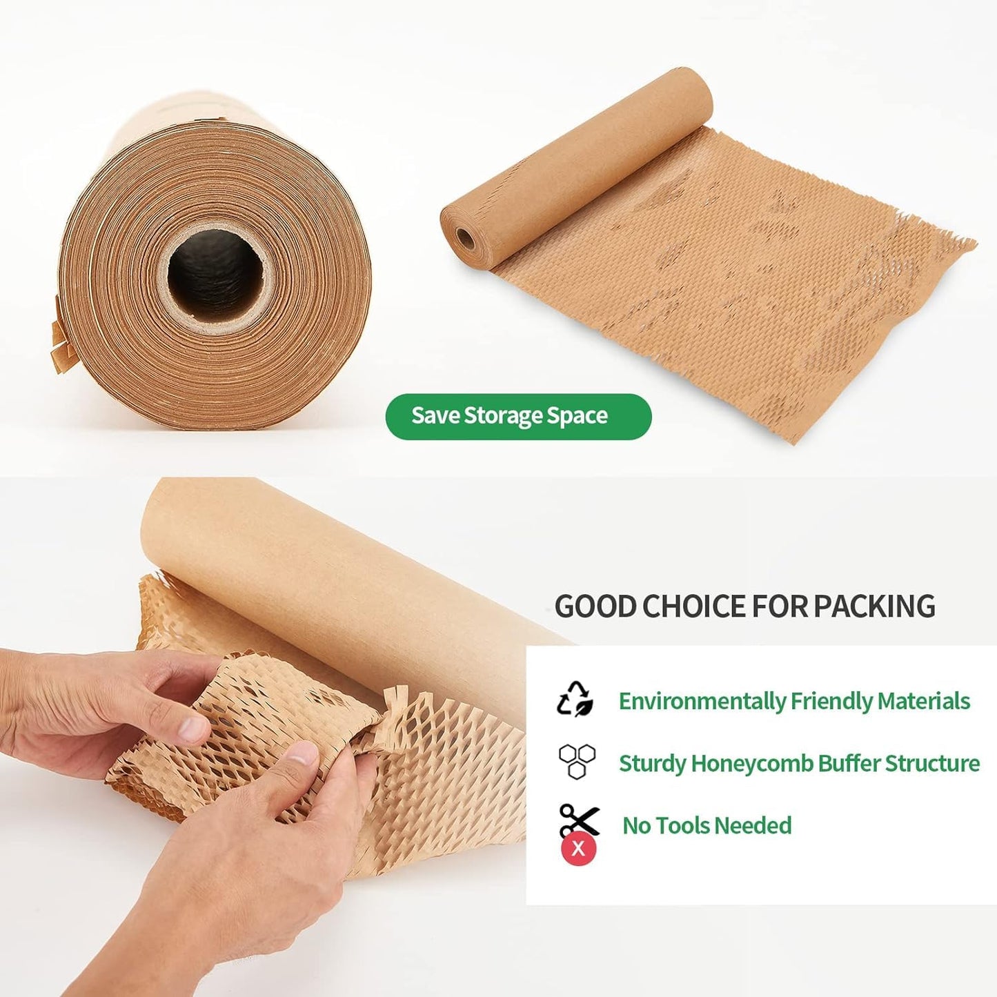 Honeycomb Packing Paper, HONSREO 15in x 300ft Eco Friendly Recyclable Cushioning Material, Bubble Wrap for Moving Shipping Breakable Supplies with 20 Fragile Sticker Lables (Brown)