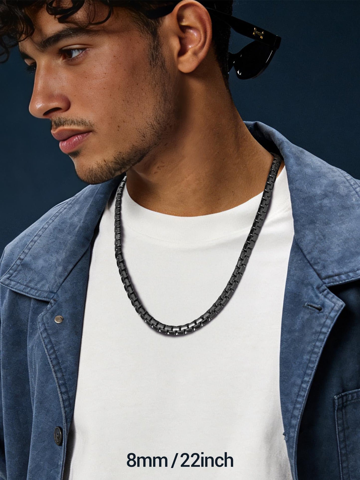 PROSTEEL Black Stainless Steel Necklace for Men 8mm Non Tarnish & Hypoallergenic Long Chain Hip Pop Jewelry