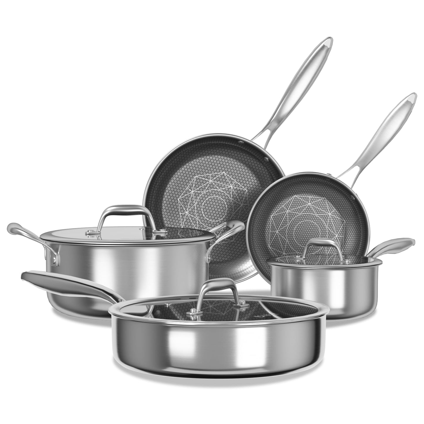 COOKER KING Stainless Steel Cookware Set, Pots and Pans Set with Lids, Frying Pans, Saucepan, Saute Pan & Stock Pot, Non Stick, Non Toxic, Induction, Oven, Dishwasher Safe, PFOA Free