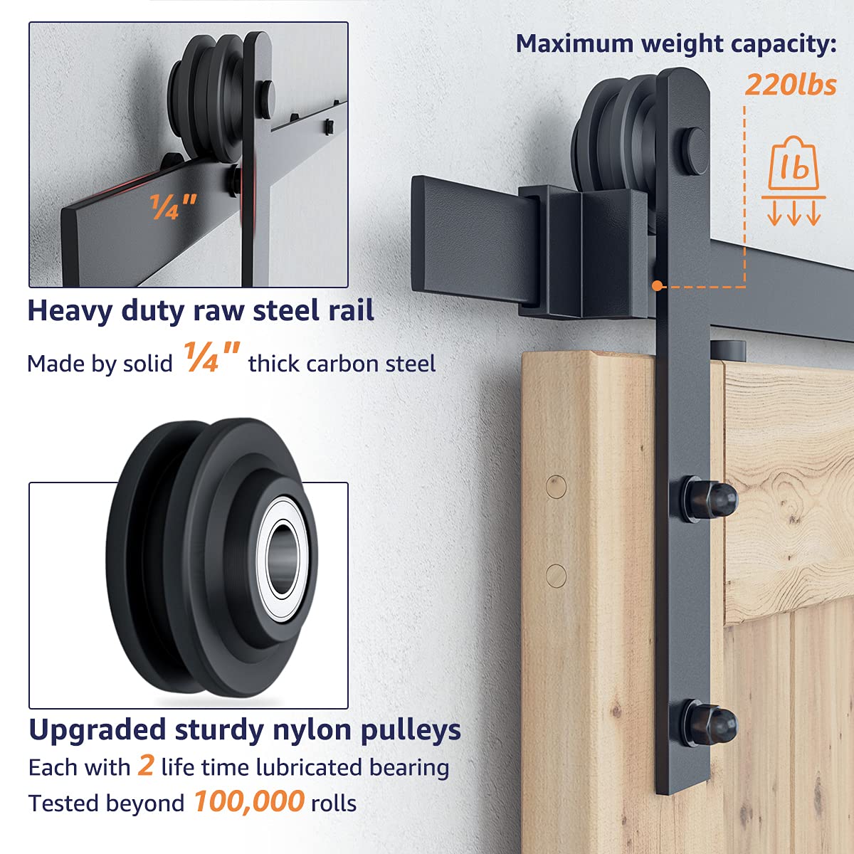 SMARTSTANDARD 11ft Heavy Duty Sturdy Double Sliding Barn Door Hardware Kit -Smoothly and Quietly -Easy to Install -Includes Installation Instruction Fit 33" Wide Door Panel (I Shape Hanger)