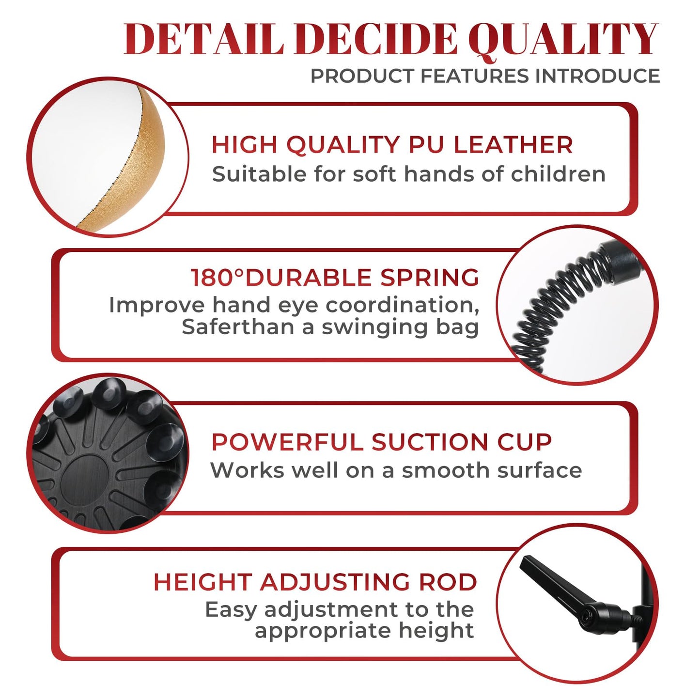 Boxing bar Reflex Speed Bag Punching Bag Free Standing Boxing Bag with Adjustable Height & Reinforced Spring Strong Durable Relief Stress Ball for MMA WWE Exercise（Black White Gold）