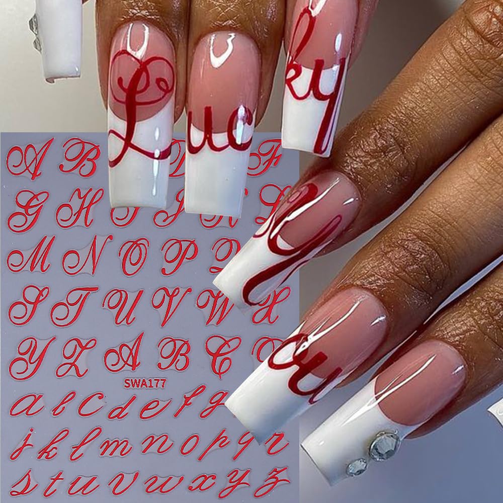 English Letter Nail Stickers Decals 14 Sheets 3D Self-Adhesive Nail Art Stickers Alphabet Uppercase and Lowercase English Words Y2K Style Gothic Design Manicure Nail Accessories for Women