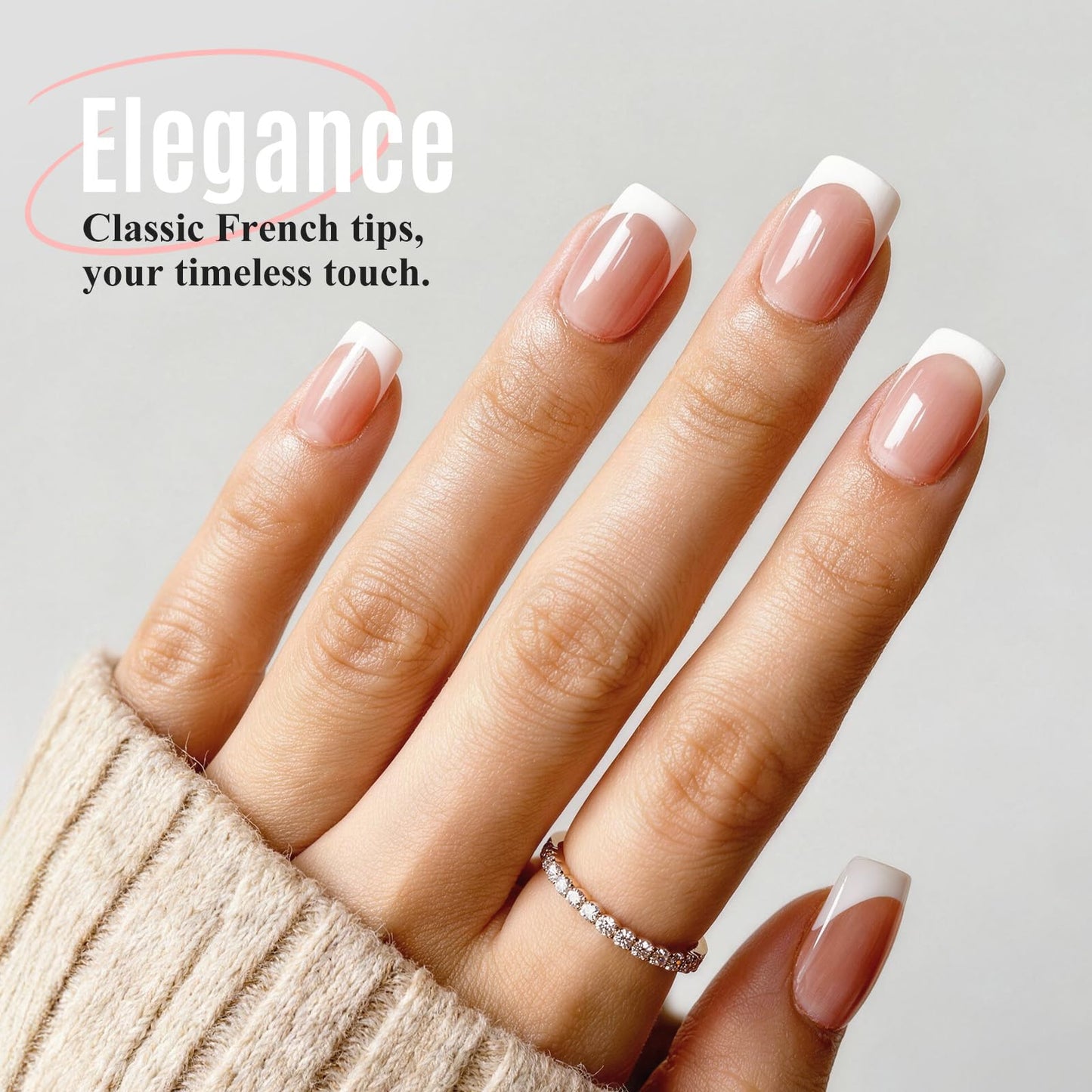 Bioday French Tip Press on Nails Short Square, Soft Gel Glossy Fake Nails Press on w/Glue, 30Pcs Reusable Stick on Nails in 15 Sizes, Salon Quality False Nails for Women Spring Summer Vacation Gift