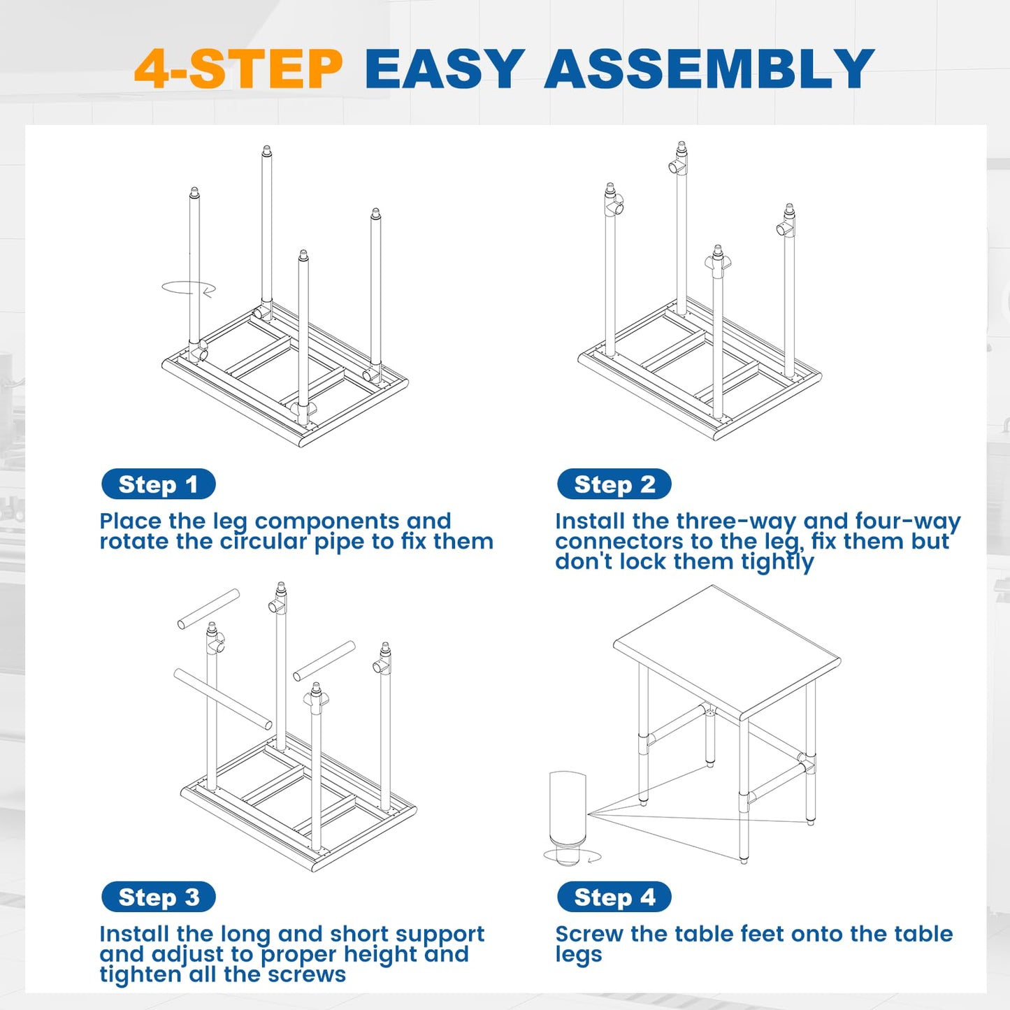 Chingoo Open Base Stainless Steel Work Table 30x36 Inch with Backsplash, Heavy-Duty Prep Table for Commercial Restaurant, Kitchen, Bakery, or Garage