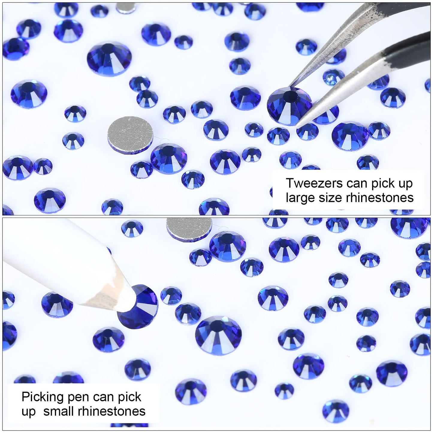 Meibite Royal Blue Glass Flatback Rhinestones for Nails, Crafts & Clothes – 4240PCS 6 Sizes (SS6–SS20) Crystal Gems Kit with Tweezers & Picker, Non Hotfix DIY Rhinestones for Tumblers, Nail Art