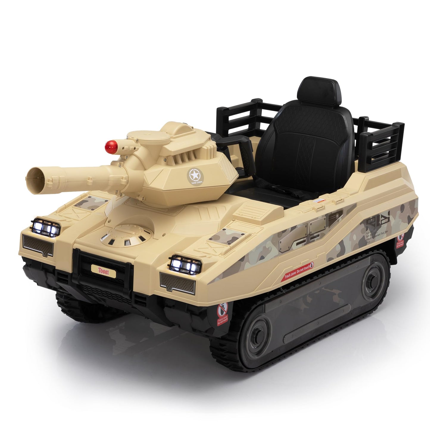 TOBBI 24V Electric Kids Ride on Toys, Battery Powered Tank Car for Toddlers to Drive with Remote Control/8 Missiles/360°Spin/Rubber Tracks/Music, Off-Road Vehicles for Boy&Girl Aged 3-8 Years