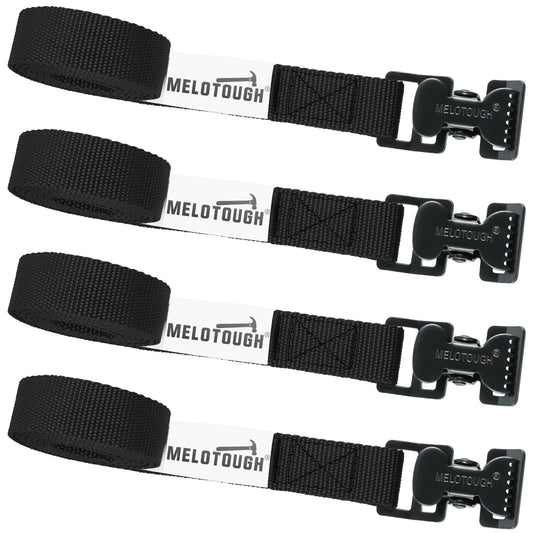MELOTOUGH 4Pk 1" x 2ft Lashing Strap with Alligator Thumb Buckle Cargo Secure Webbing Up to 450lbs,Ladder Straps,Tie Down Straps,Utility Straps with Clips,Black