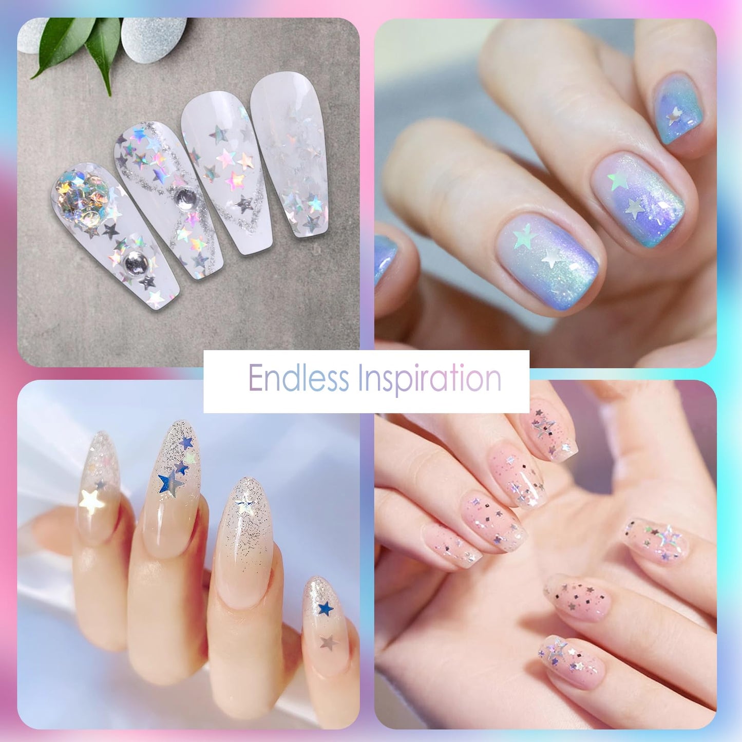 Laza 10g Stars Glitter Confetti Sparkle Shiny Holographic Micro Five-Angle Star False Nail Sequins Acrylic Paillettes for DIY Crafts Nail Art Decoration Party Face Body Make Up - Holographic Star