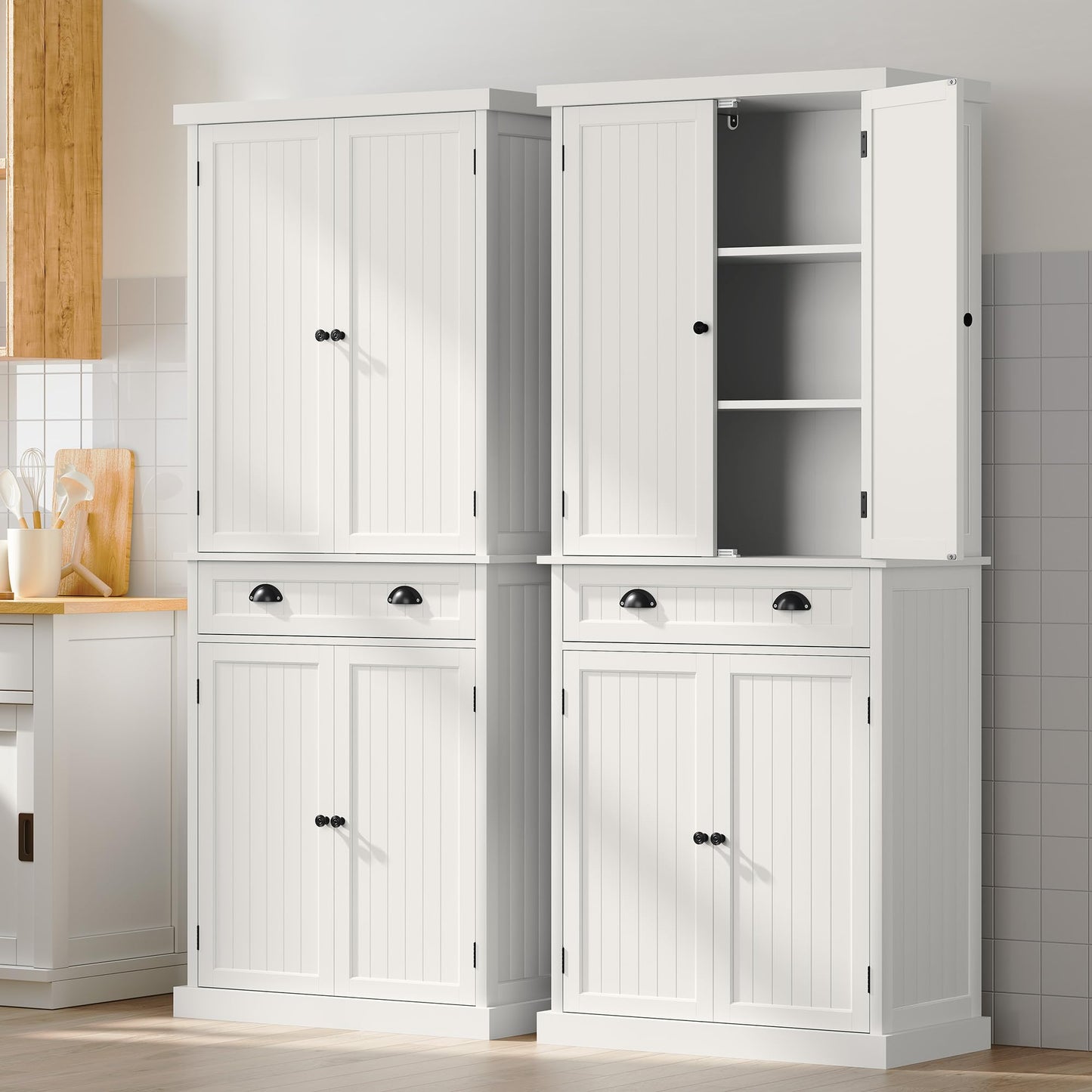 ARTPOWER 72" Tall Kitchen Pantry Storage Cabinet with Drawer and Adjustable Shelves, Pantry Cabinet for Kitchen, Bathroom or Hallway, White