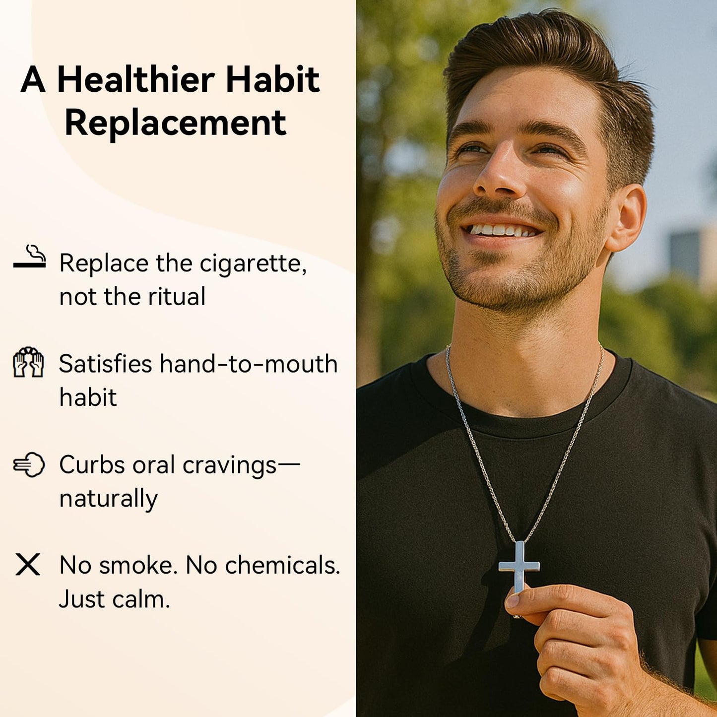 FUNPAR Cross Breathing Necklace for Anxiety Relief and Relaxation, Breathlink Design Quit Smoking Aid, Stainless Steel Mindfulness Tool to Calm, Stylish Wellness Gift for Adults(Black)