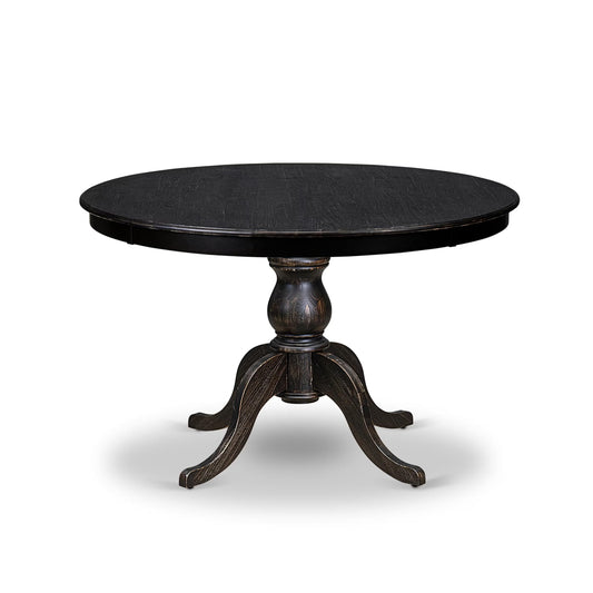 Luxe by East West Furniture FE6-11-TP Wooden Kitchen Table with Acacia Wood Round Tabletop and Stylish Pedestal Base - Sand Blasted Black Finish