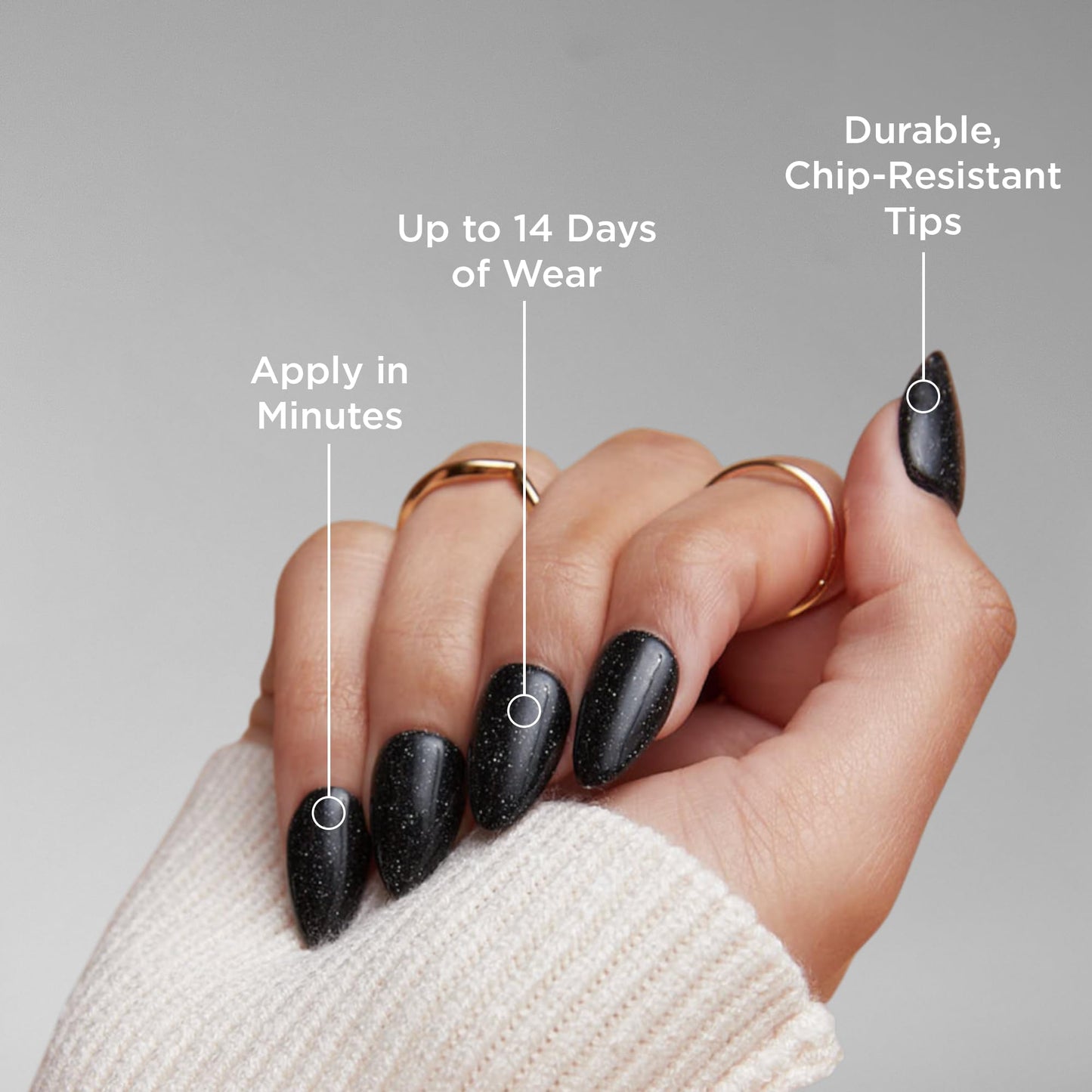 PaintLab Press On Nails - Black Night Crawler Short Almond Fake Nails, 30 Nails in 15 Sizes with Glue, Reusable Salon Quality Press On Nails