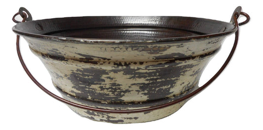 Simply Copper 15" Round Cottage Chic Copper Vessel BUCKET Bathroom Sink with Distressed Antique White Exterior