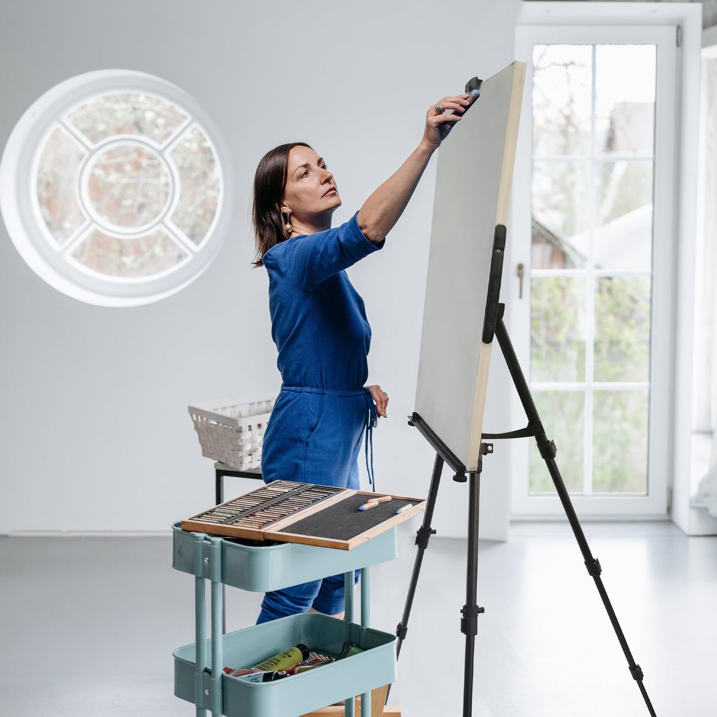 Art Easel for Painting and Display – Adjustable Floor 66 Inch Folding Aluminum Easel Stand for Sign - Table Top Canvas Stand - Portable Drawing Paint Heavy Duty for Artists Adults Holder or Teen
