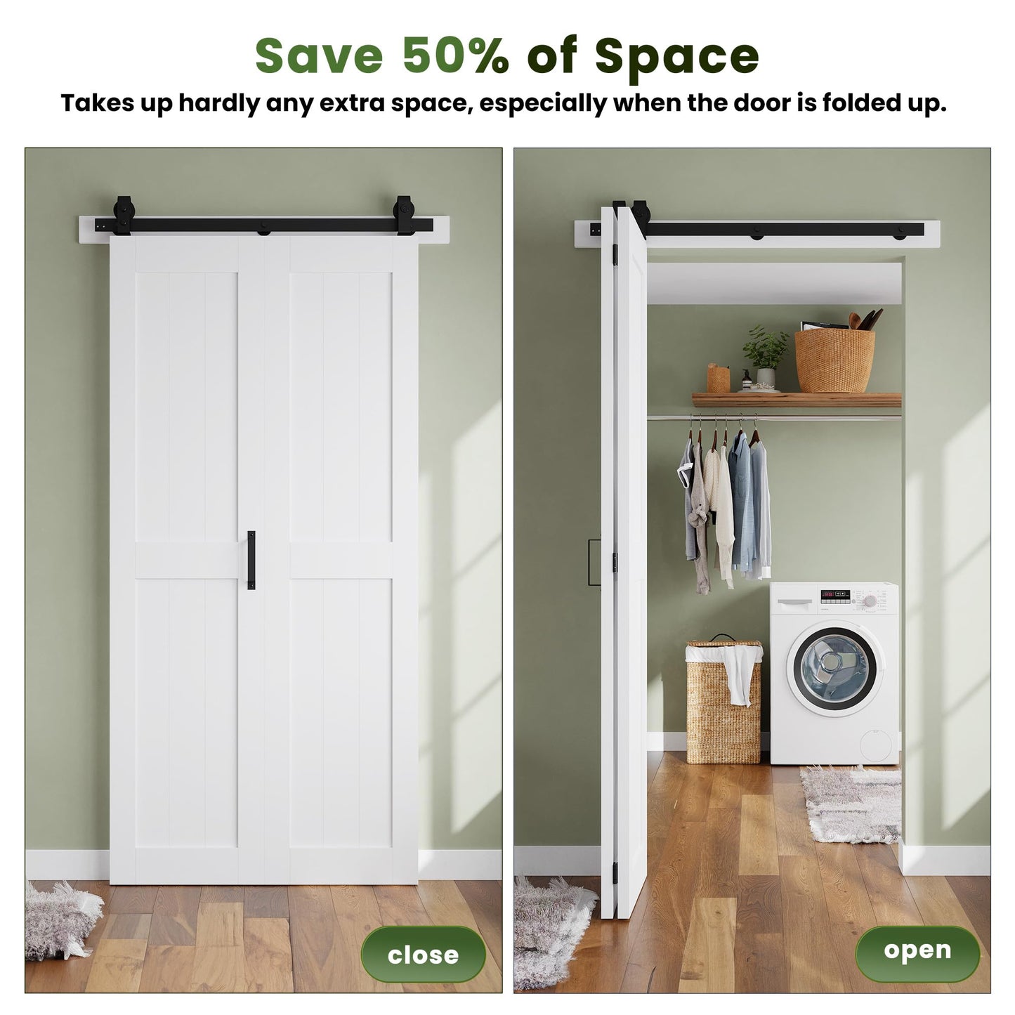 SMARTSTANDARD Bifold Barn Door 28'' x 84'',Bi-Fold Sliding Closet Doors with Hardware Kit Included,32'' Track Kit for 2 Doors,Waterproof & Quiet,Pre-Drilled Holes Easy Assembly,White