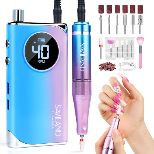 SAVILAND Professional Nail Drill 40000RPM Electric Nail Drill Machine with LCD Display Nail Kit Portable Electric Nail File for All Manicure Shaping & Gel Removal Manicure Pedicure Salon Home