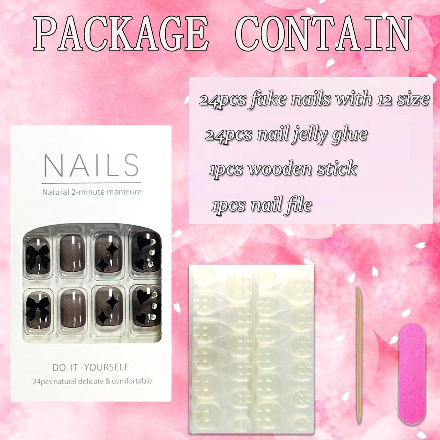 FIEONCIY Press on Nails Short Square Shaped Glossy Full Cover Acrylic Extra Short Square False Nails with Love Heart Designs Artificial Fake Nails Glue Stick ons Fingernails for Women Girls(Z108)