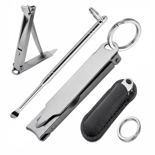 SG NEKOO Portable Ultra Thin Nail Clippers for Fingernail and Toenails, Stainless Steel Foldable Keychain Nail Cutter with Ear Pick and Case, Slim Travel Design for Men Women Adult