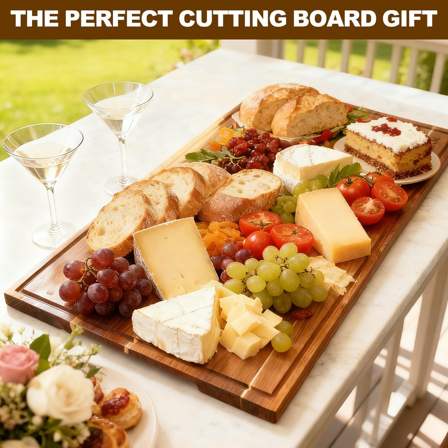 Sentsu Acacia Wood Cutting Board 36 x 24, Extra Large Wood Cutting Board for Kitchen, Butcher Block Cutting Board with Juice Groove and Handles, Stove Top Cover and Large Charcuterie Board