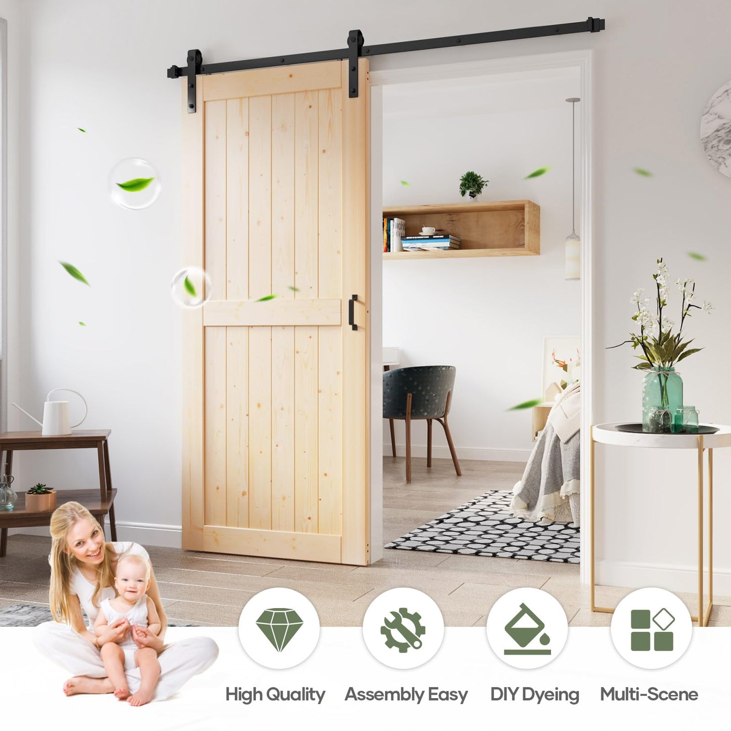 ROYMELO 36x80 inch Sliding Barn Wood Door Slab with 6.6ft Hardware Kit, Requires Simple DIY Assembly