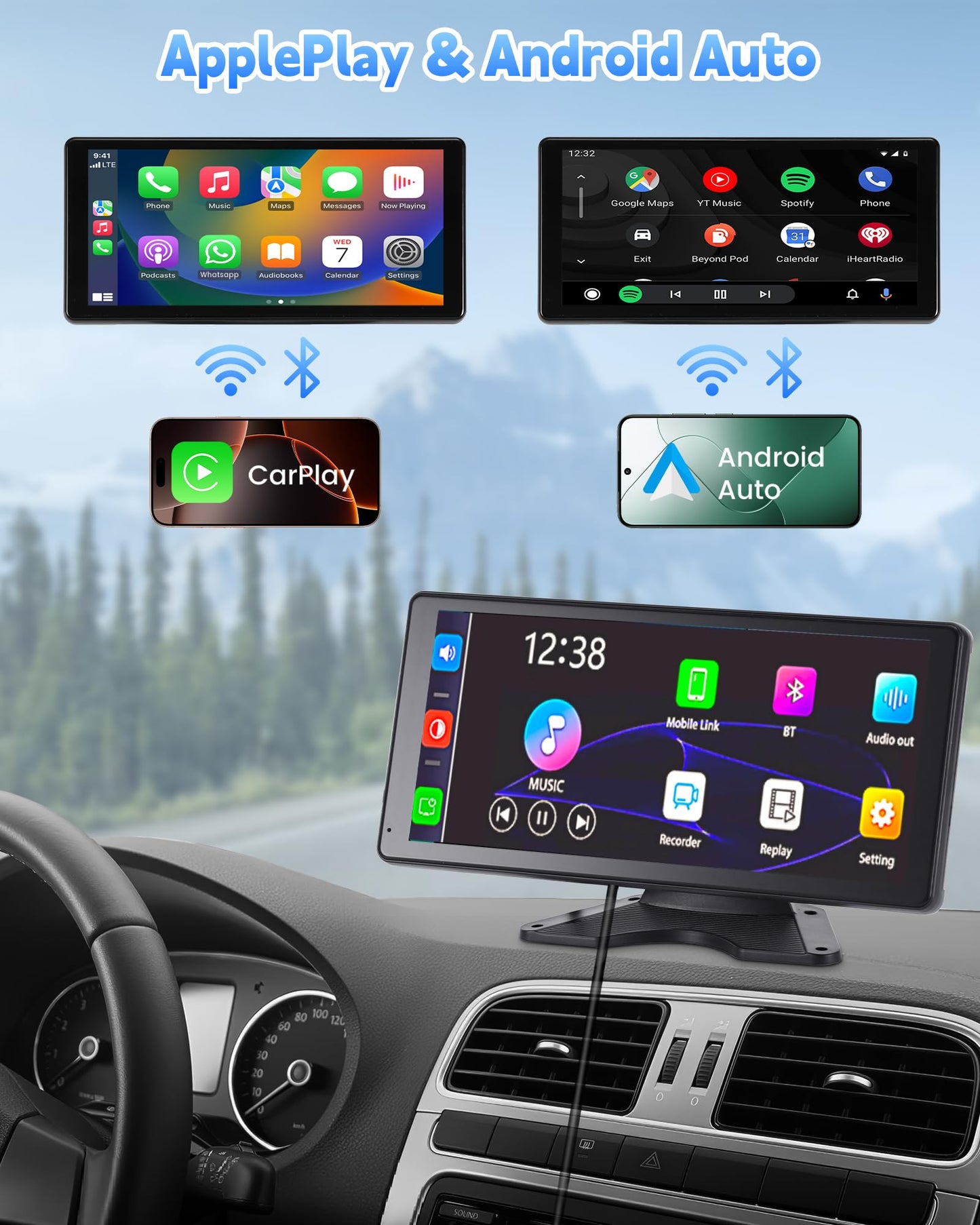 Venluna RV Camera System with Carplay & Android Auto, 10.36" Touch Screen Monitor, Wired 4 1080P IP69 Waterproof Backup Cameras for Semi Truck Trailer Camper, Blind Spot Detection/DVR Loop Recording