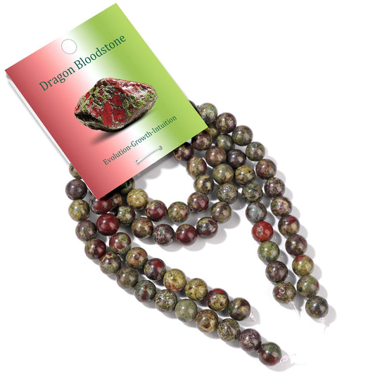 Risyfjew 100PCS 8mm Natural Dragon Bloodstone Beads Gemstone Round Loose Beads for Jewelry Making Chakra Crystal Stone Beads for Bracelets Necklace Earrings Making Supplies (100pcs/Strand)