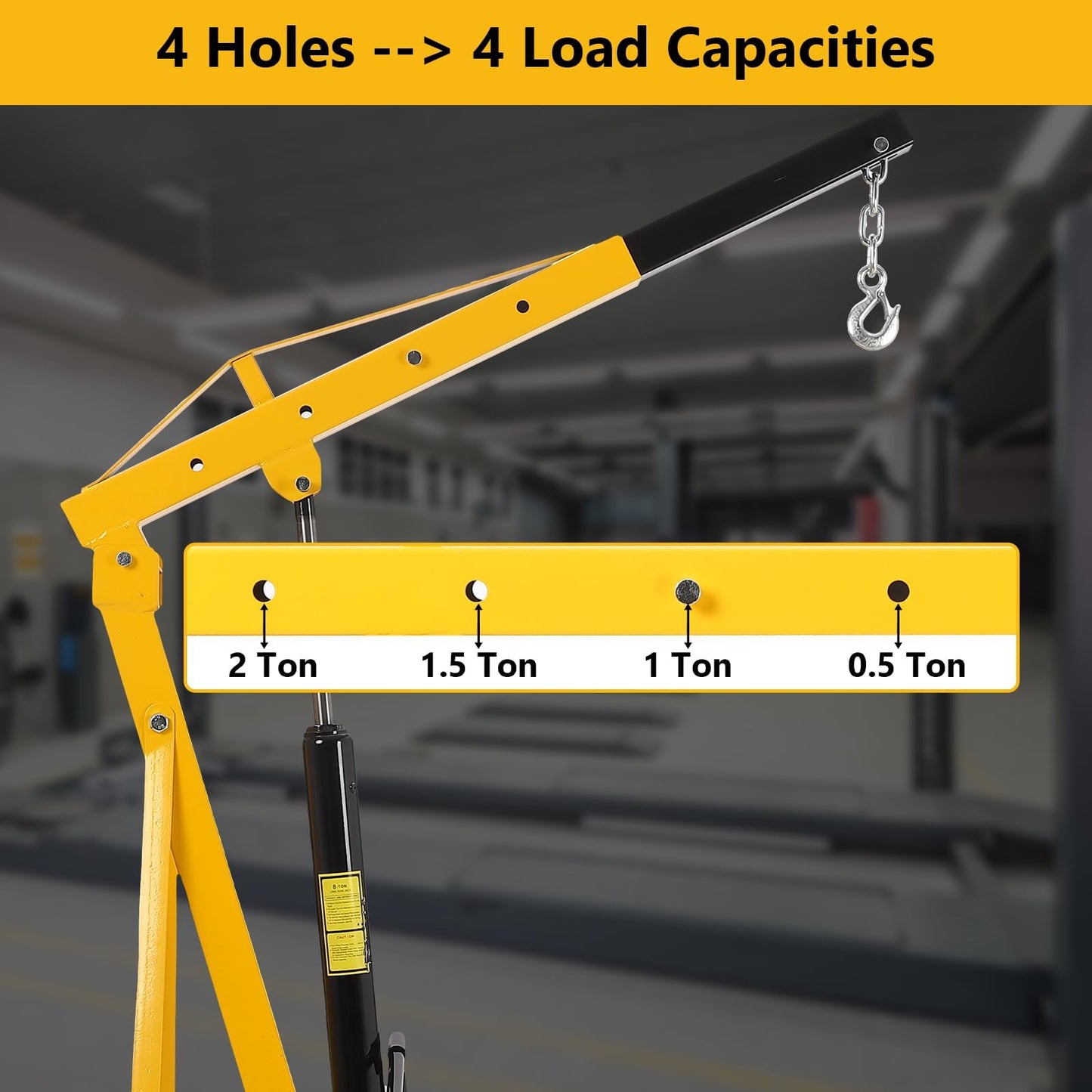 Towallmark 2 Ton Engine Hoist, Folding Cherry Picker Engine Hoist with Lever and 6 Casters, Heavy Duty Hydraulic Shop Crane, Engine Crane Lifter for Garage Workshop, Yellow