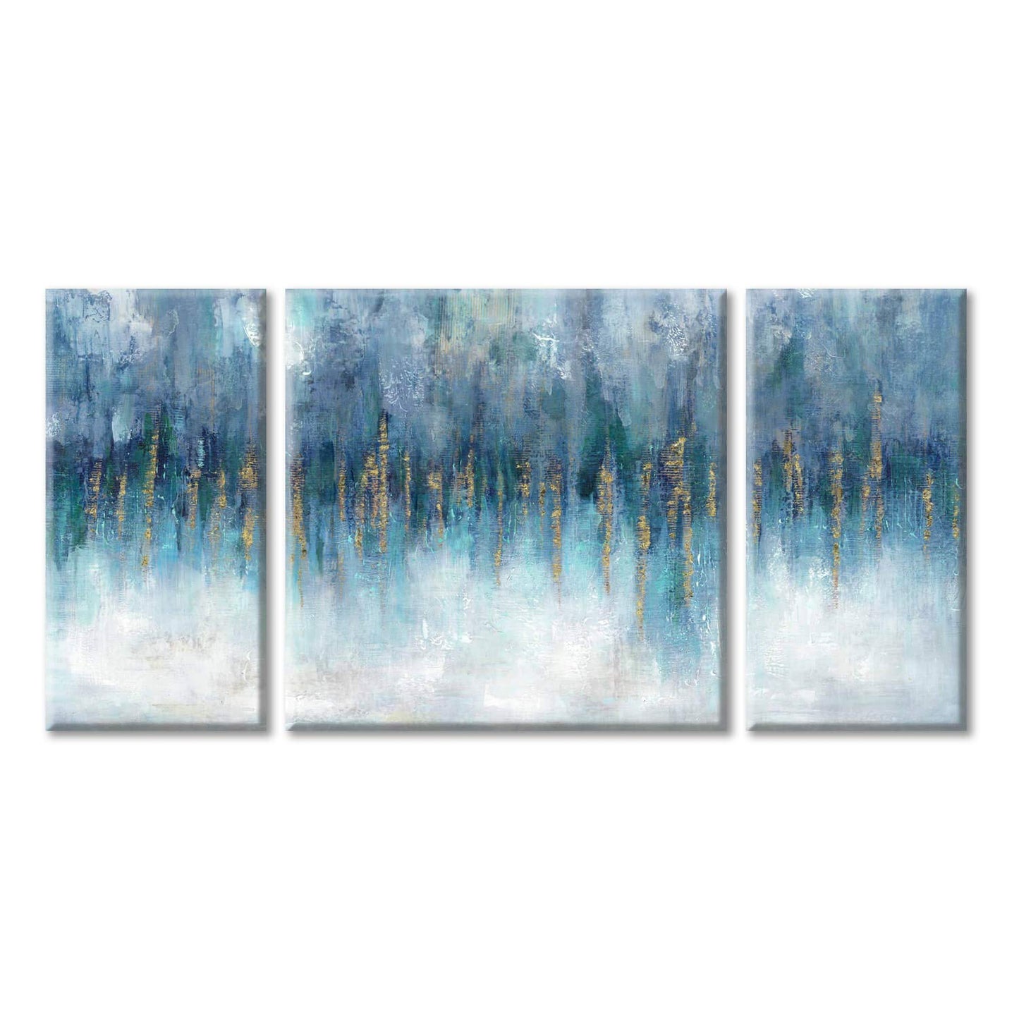 Modern Picture Abstract Canvas Artwork:Blue & White Wall Art on Canvas painting for Office (24'' x 24'' x 1 Panel + 24'' x 12'' x 2 Panels)