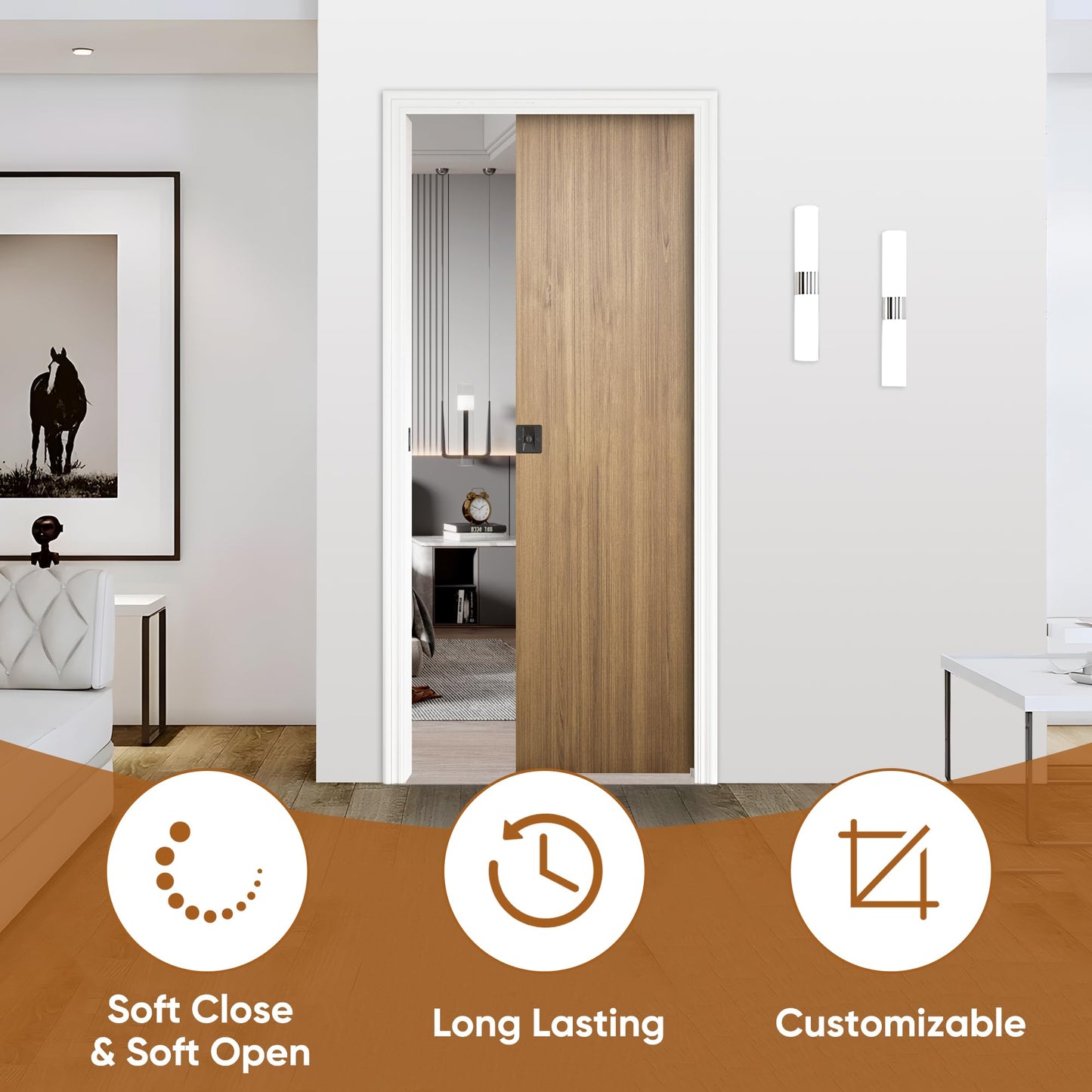 JUBEST 28"x80" Pocket Door Frame Kit with 120LBS Two-Way Soft-Close Mechanism, Easy to Install Pocket Door Kit, for 24" to 28" Wide, Durable Pocket Door Hardware