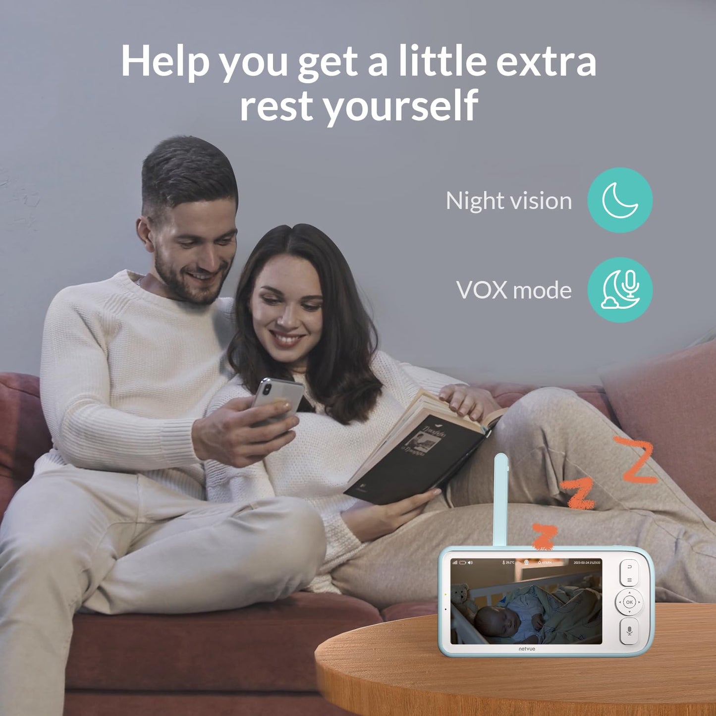 NETVUE Upgraded Baby Camera Monitor Video - 5000mAh Baby Monitor with Camera and Audio, 5" Display, 4 in 1 Bracket Meets The Needs in All Scenarios, Smart Phone App, Cry Detection