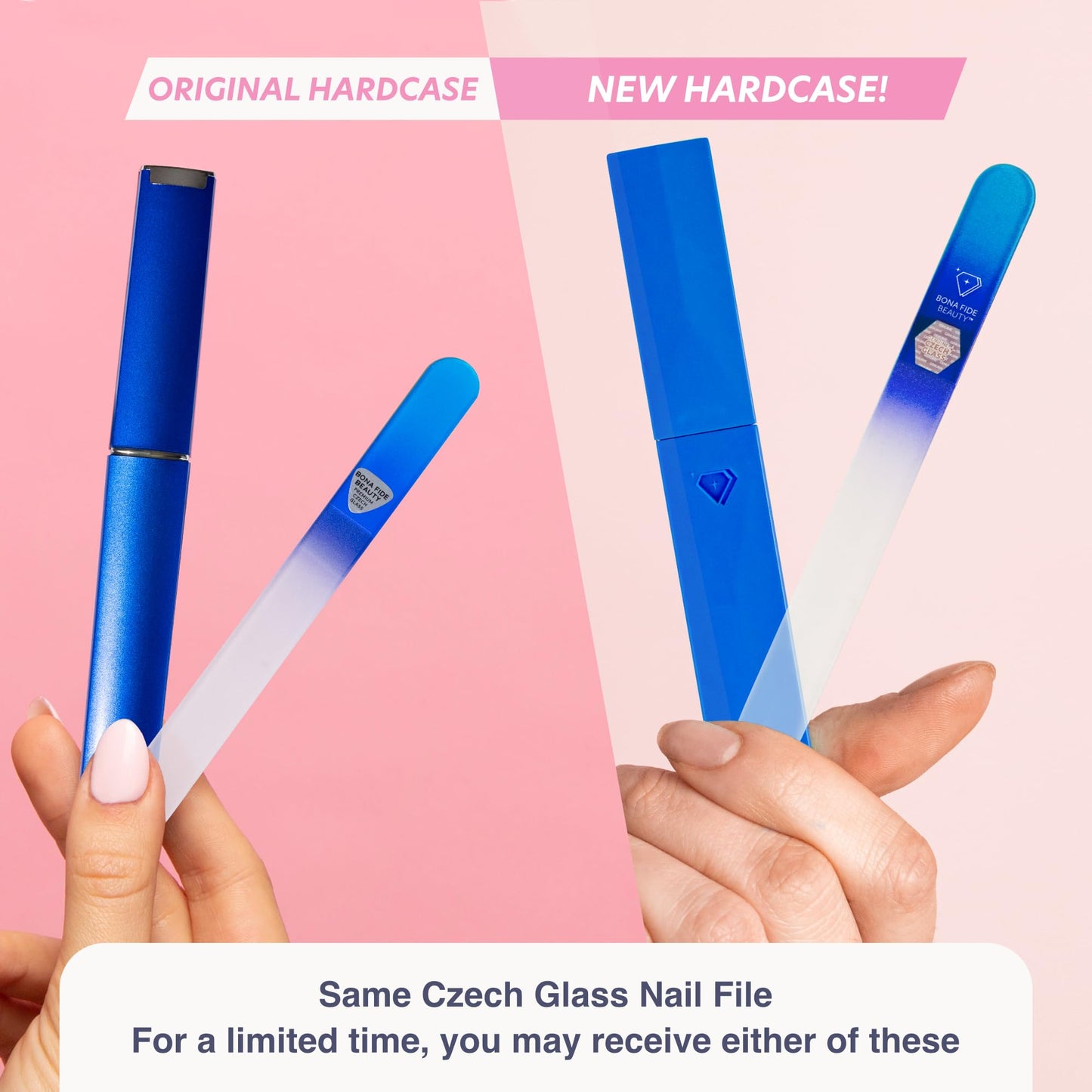 Bona Fide Beauty Glass Nail File with Case, Aqua Cobalt Czech Glass Fingernail Files Handcrafted from the EU. Ideal Nail Care Tool for Natural Nails.