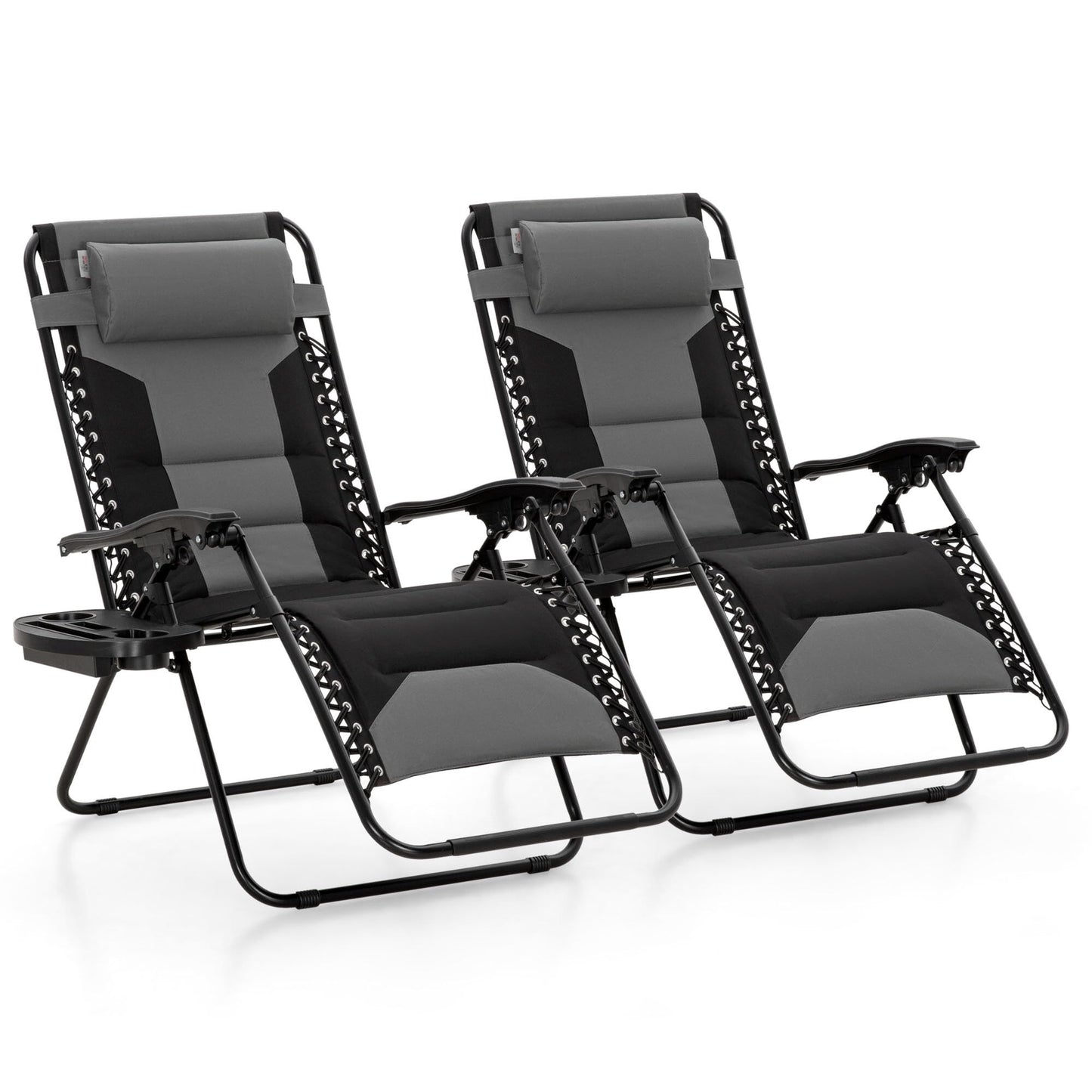 MAISON ARTS Oversized Zero Gravity Chairs Set of 2, Folding Padded Recliner Anti Gravity Lounge Chair with 28" Wide Seat and Cup Holder, Support 400lbs, Grey & Black