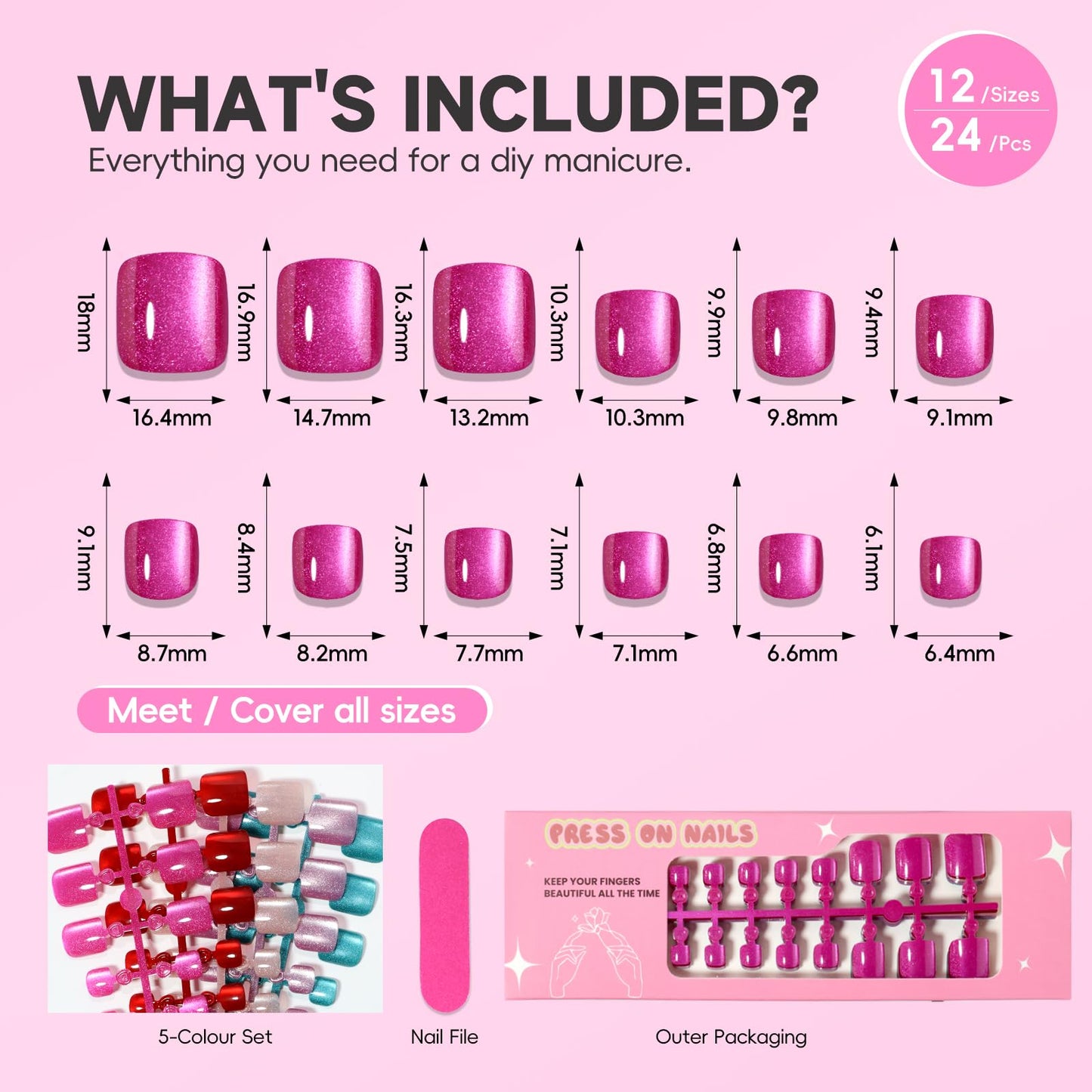 CUZIAM Cat Eye Toe Nail Press Ons Set, 5 Color Pastel Short Square Press on Toenails for Women, 120Pcs Nude Hot Pink Blue Purple Red Magnetic Gel Spring Summer Full Cover Glossy Acrylic Fake Toe Nails
