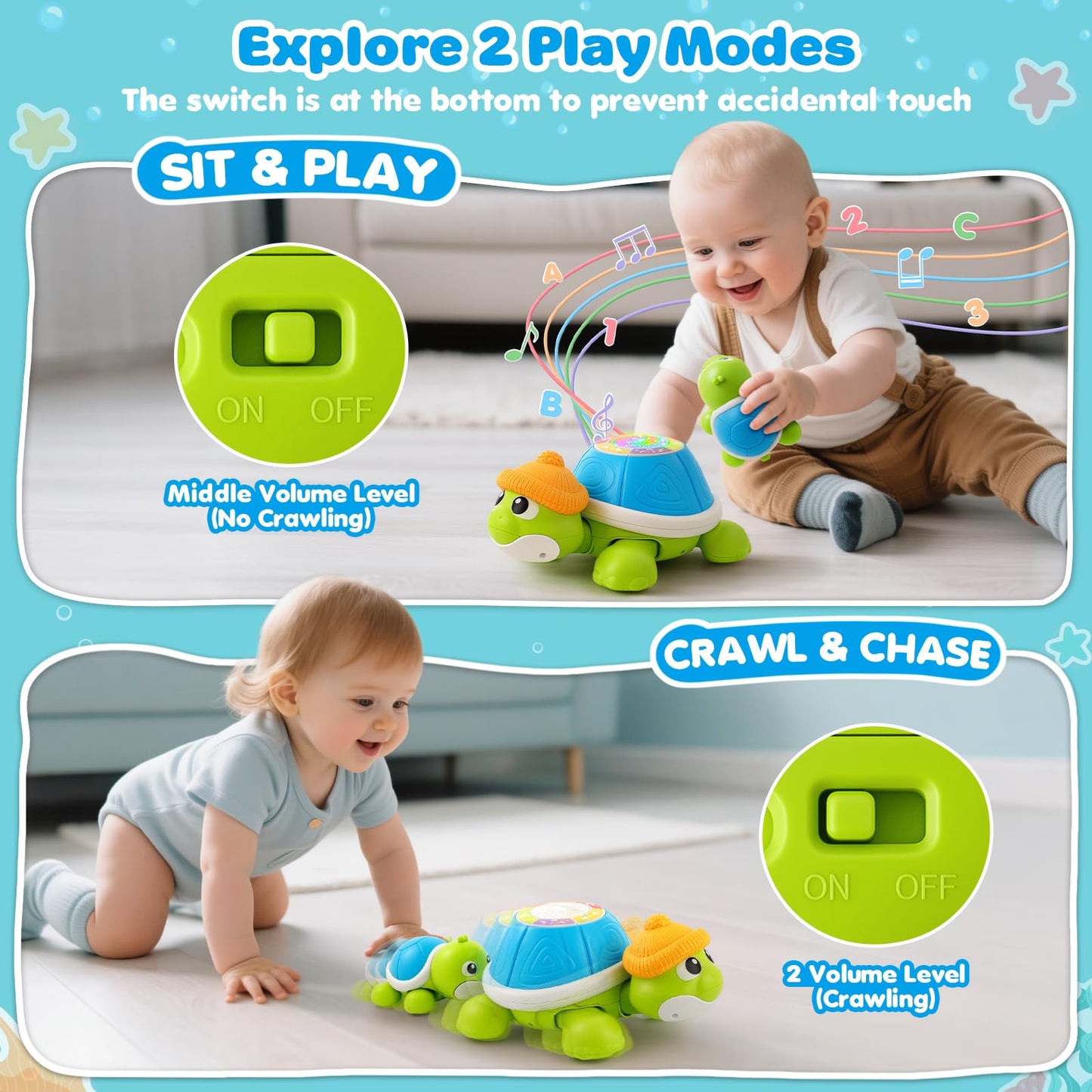 Baby Toys 6-12 Months, Musical Turtle Crawling Infant Toy Set for Tummy Time, Early Educational Learning Toys, Baby Essentials Toy, Christmas Birthday Gifts for Boy Girl 7 8 9 10 11 Month 0-1 Year Old