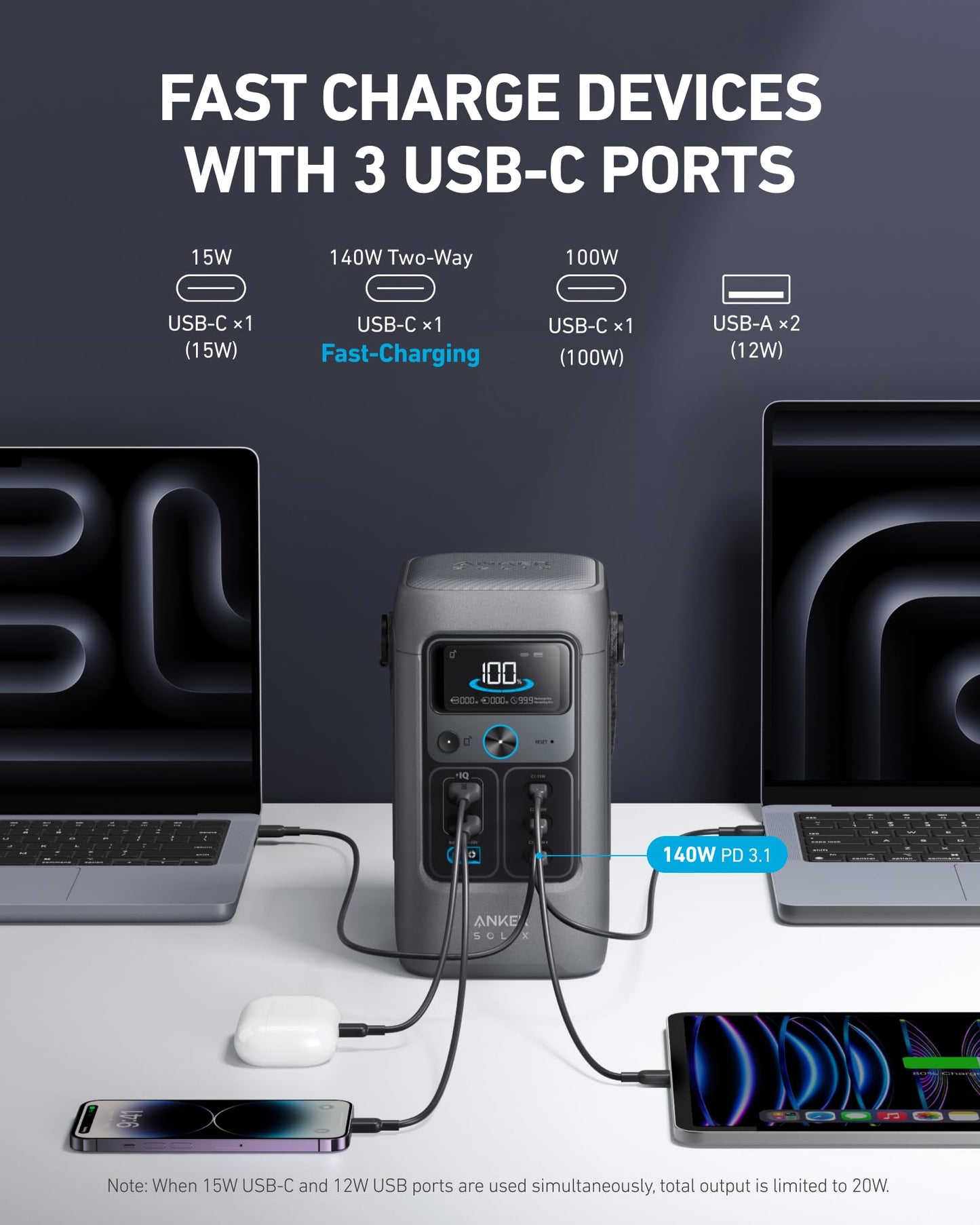 Anker SOLIX C200 DC Power Bank Station with Car Charging Cable, 192Wh Portable Power Station, LiFePO4 Battery, 200W Solar Generator, for Outdoor Camping, Traveling, and Emergencies.