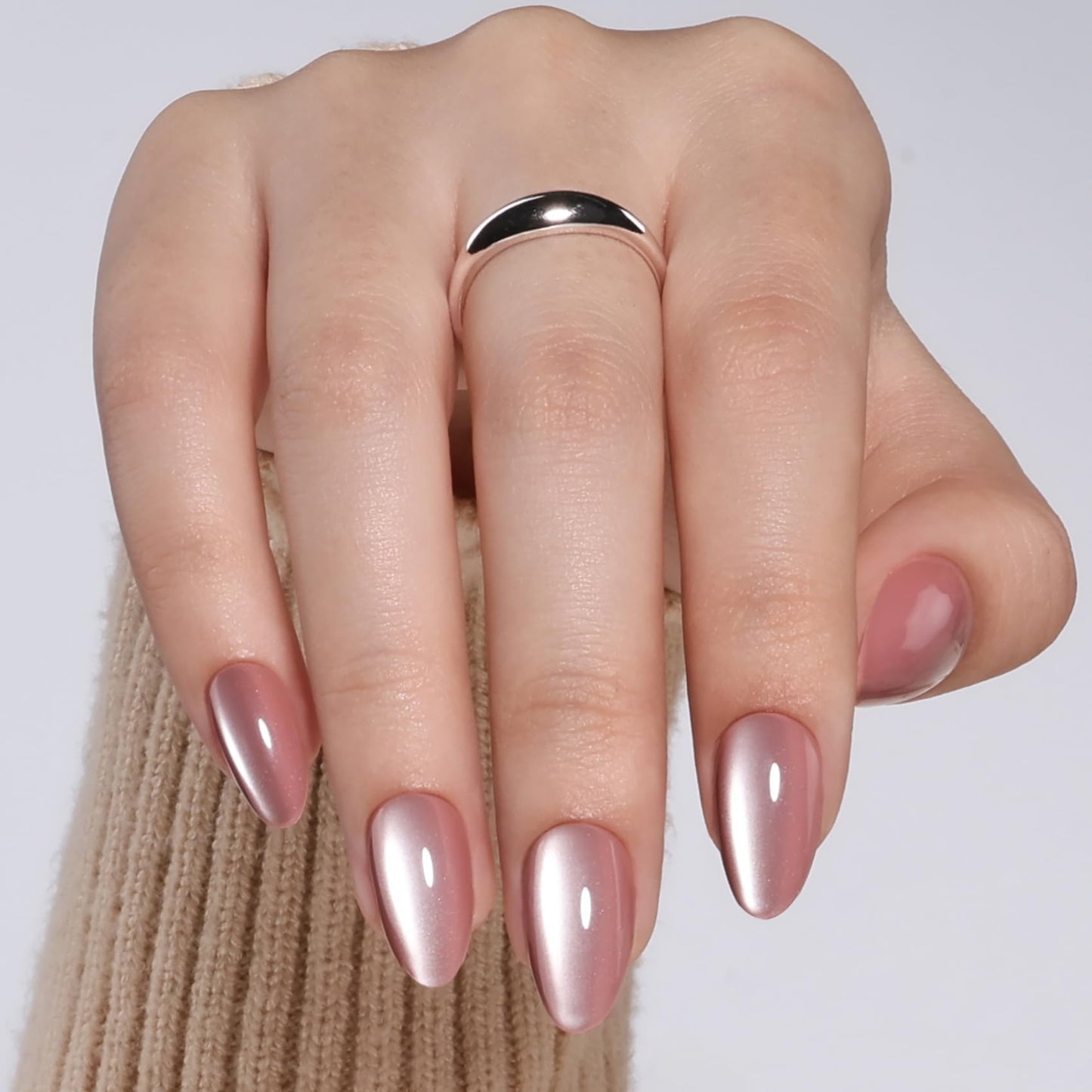 Cat Eye Press On Nails Almond - Mauve Short Fake Nails with Nail Glue, Pink Press On Nails Opaque Reusable Stick On Nails in 16 Sizes - 32 Nail Kit for Women & Girls | Salon Quality