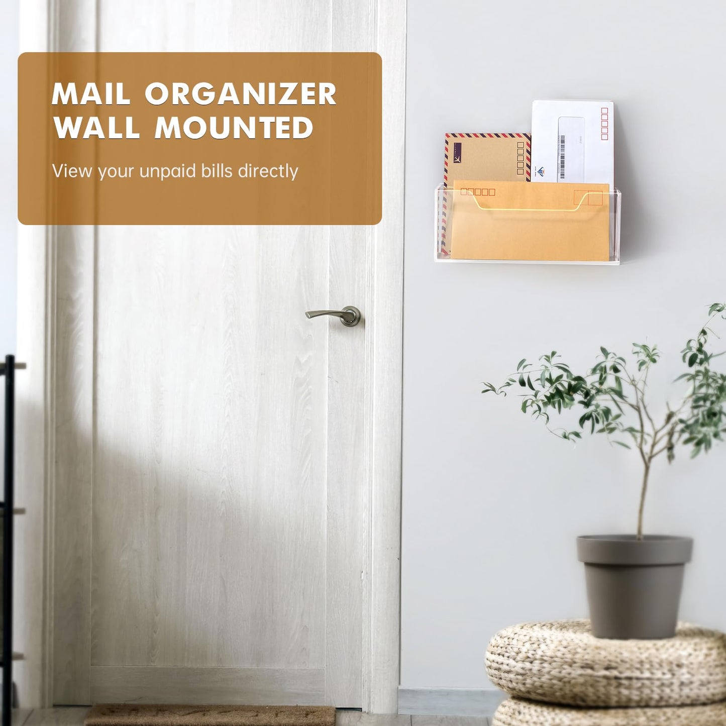 BEYGORM Acrylic Mail Organizer for #10 Envelopes, 2-Slot Wall-Mounted & Countertop Letter Holder, Clear Hanging Mail Rack for Home Office