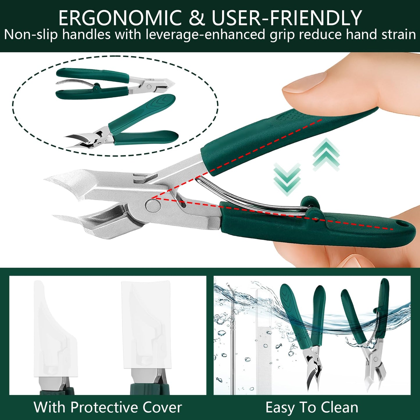 Eagle Beak Beveled Nail Clippers,4PCS Angled Nail Clipper Set,Long Handle Wide Jaw Opening Anti-Splash Slanted Nail Clipper,Fingernail and Curved Toenail Clippers for Ingrown&Thick Nails for Men Women