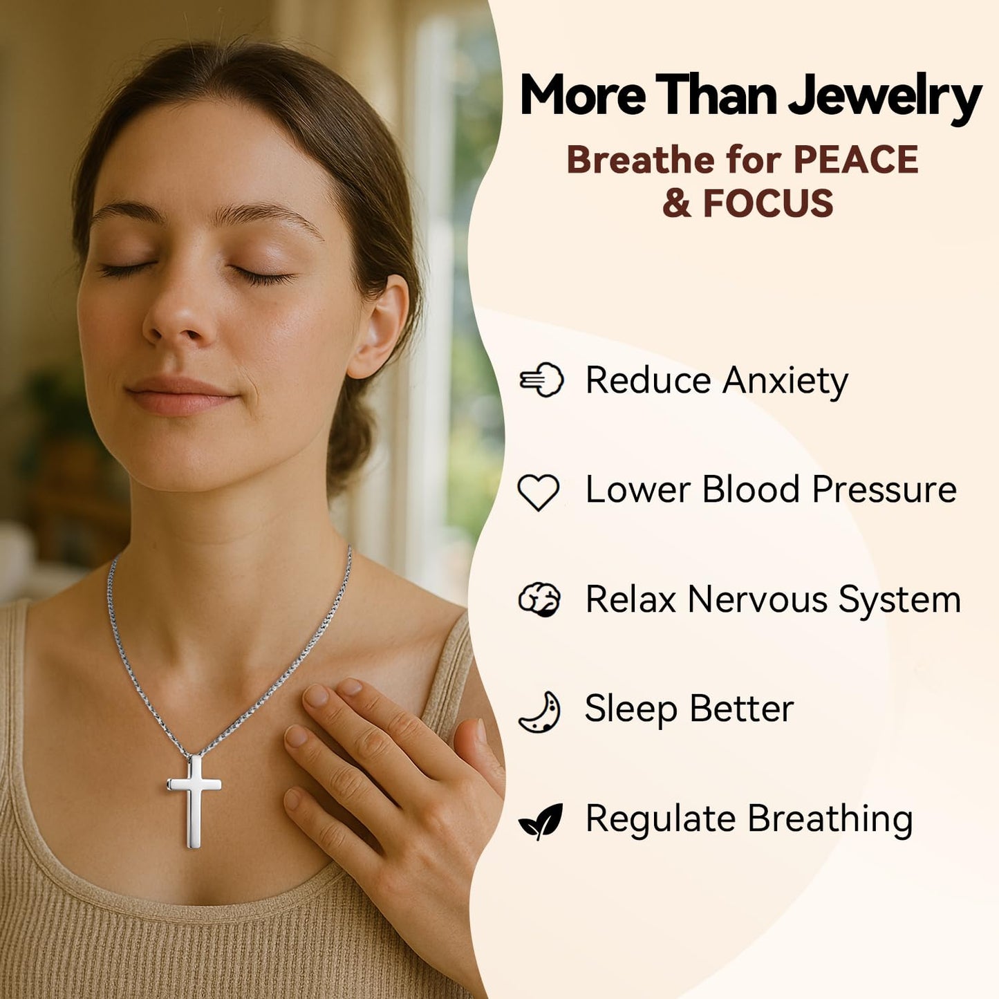 FUNPAR Cross Breathing Necklace for Anxiety Relief and Relaxation, Breathlink Design Quit Smoking Aid, Stainless Steel Mindfulness Tool to Calm, Stylish Wellness Gift for Adults(Gold 4:6)