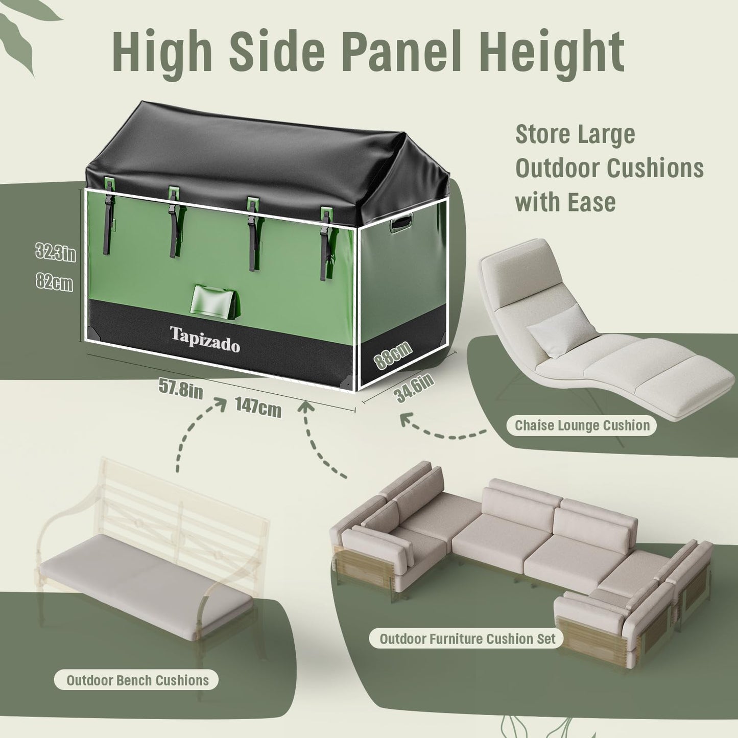 Tapizado 310 Gallon Extra Large Deck Boxes, 1170L Capacity Waterproof Outdoor Storage Bin for Patio Furniture Cushions, Pool Accessories, Garden Tools and Christmas Tree, Black & Green