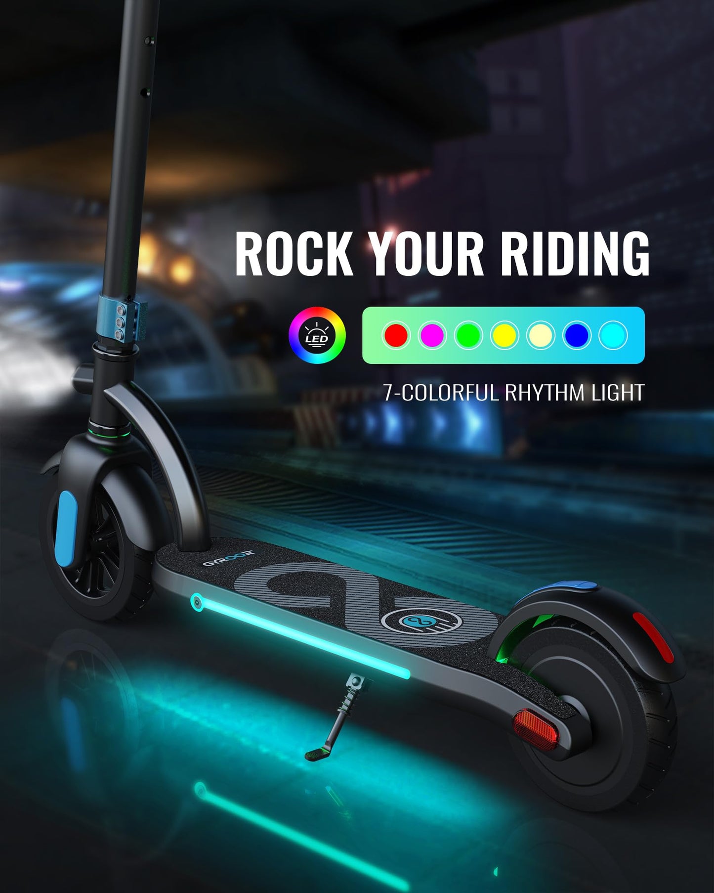Gyroor H40 Kids Electric Scooter, 180W Motor, Up to 10 MPH, LED Display & Colorful Lights, Adjustable Height, H40-Black