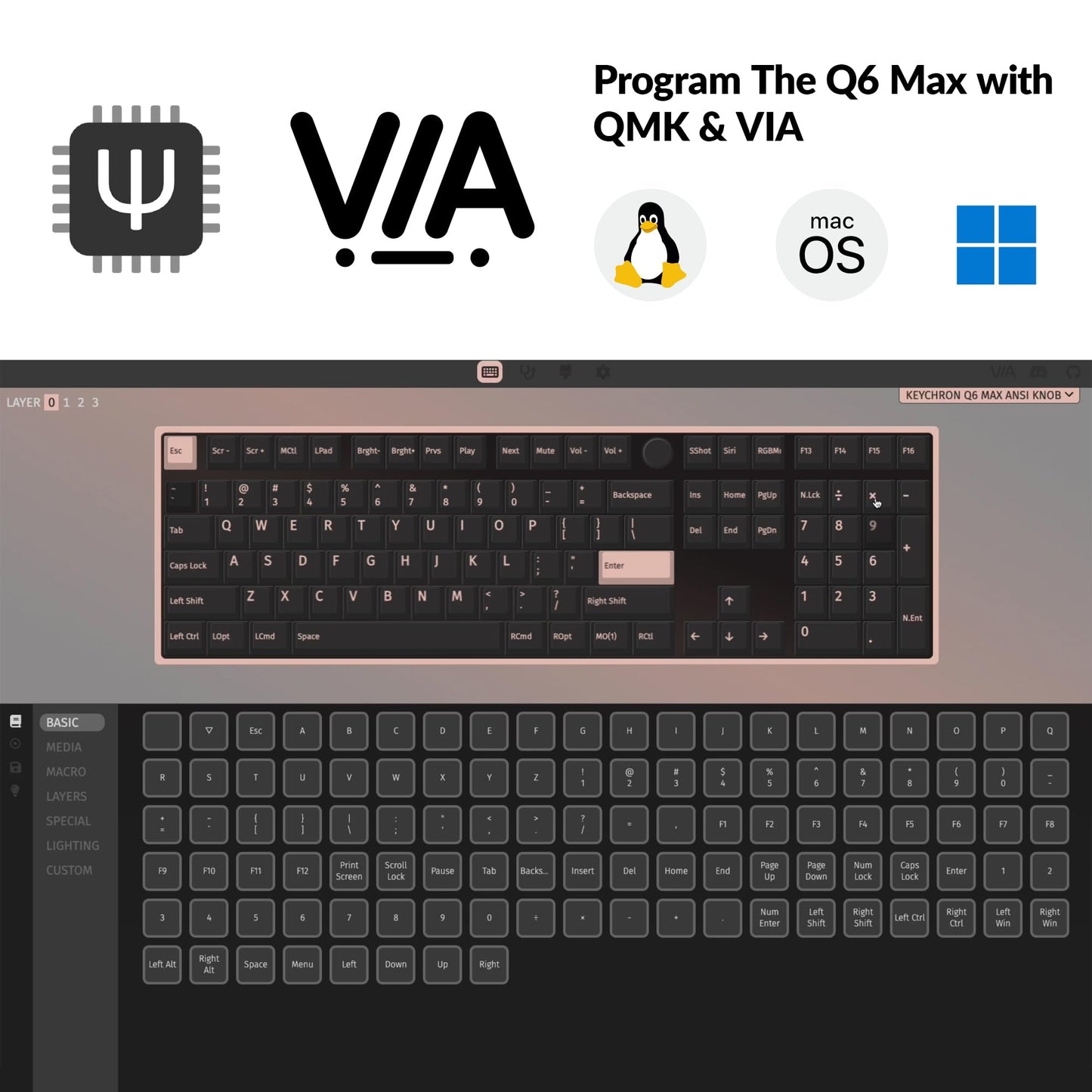 Keychron Q6 Max QMK/VIA Bluetooth Wireless /2.4 GHz/USB-C Wired Custom Mechanical Keyboard, Full Size Programmable Knob RGB Backlit Hot-Swappable Gateron Red Switch for Mac Windows Linux - Black
