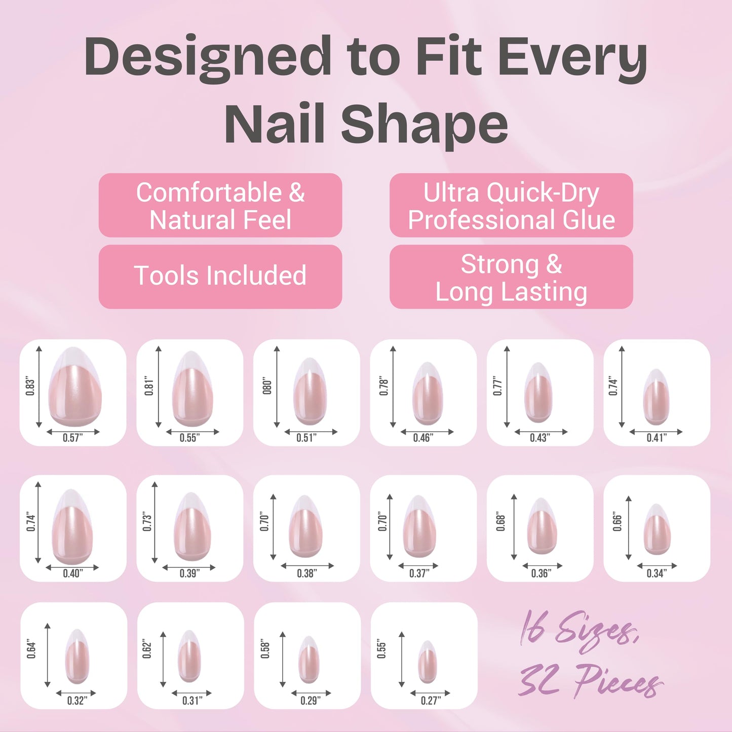 RPNZL Press On Nails - Cappuccino | Ombre Design French Tip, UV Finish Almond Nails, Salon Quality | 32 Nails, 16 Sizes Kit with Glue and Adhesive Tabs I Female Founded